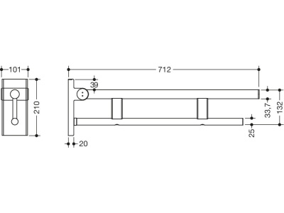 HEWI Metallics Hinged Duo Support Rail '700'- Brushed Nickel